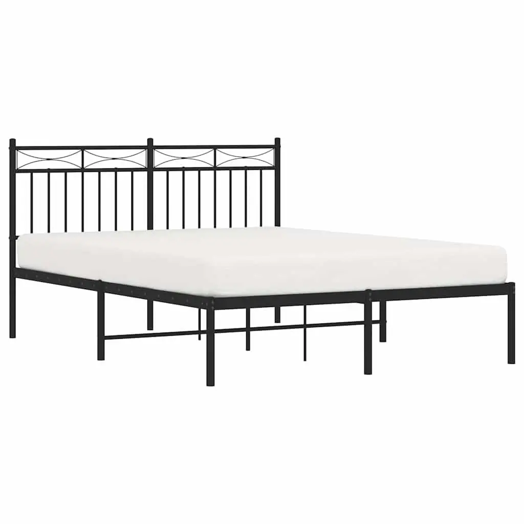 Metal Bed Frame Black 135x190 cm Steel Slats Headboard Centre Support