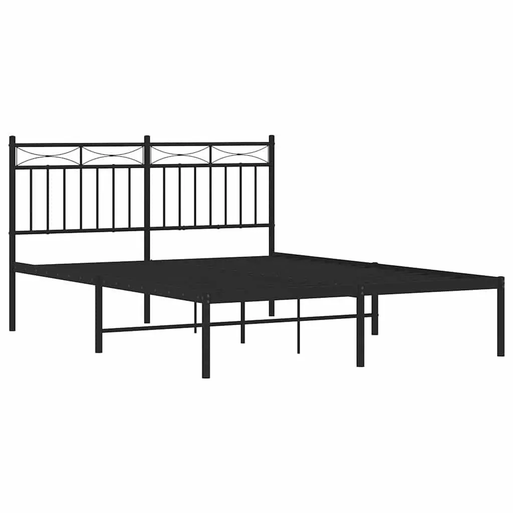 Metal Bed Frame Black 135x190 cm Steel Slats Headboard Centre Support