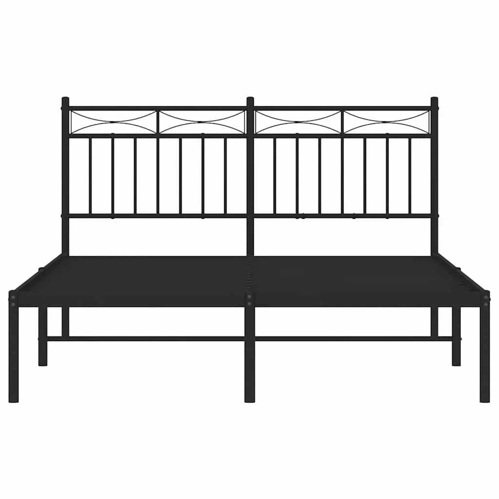 Metal Bed Frame Black 135x190 cm Steel Slats Headboard Centre Support