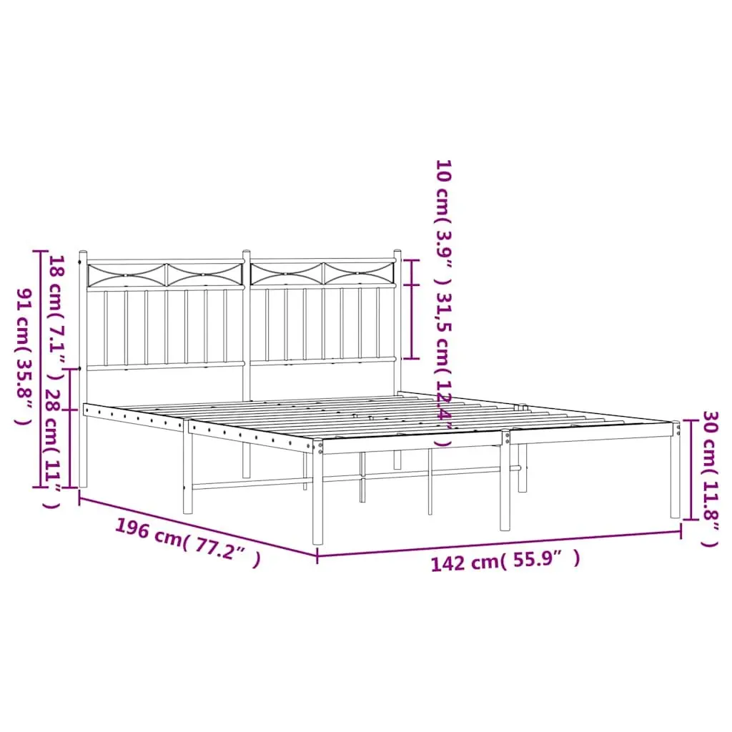 Metal Bed Frame Black 135x190 cm Steel Slats Headboard Centre Support