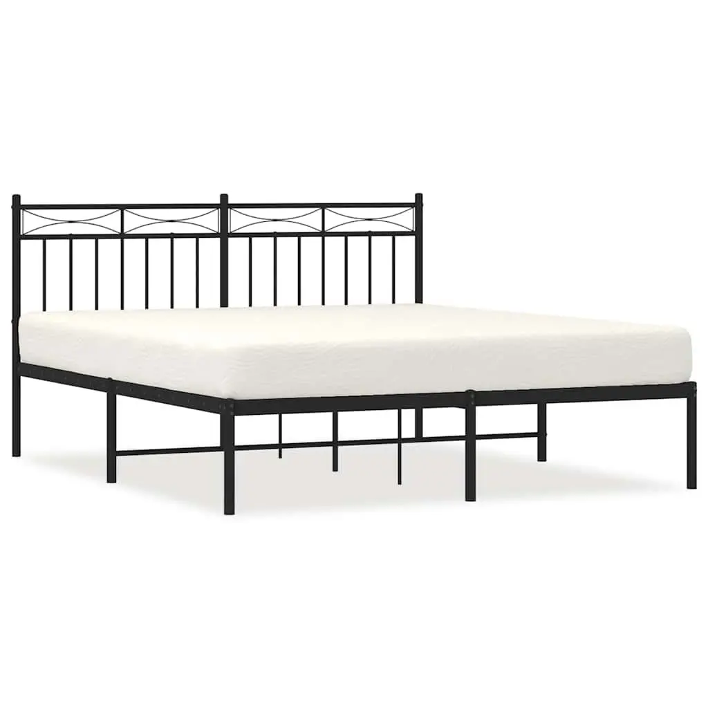 Metal Bed Frame 150x200 cm with Headboard in Black