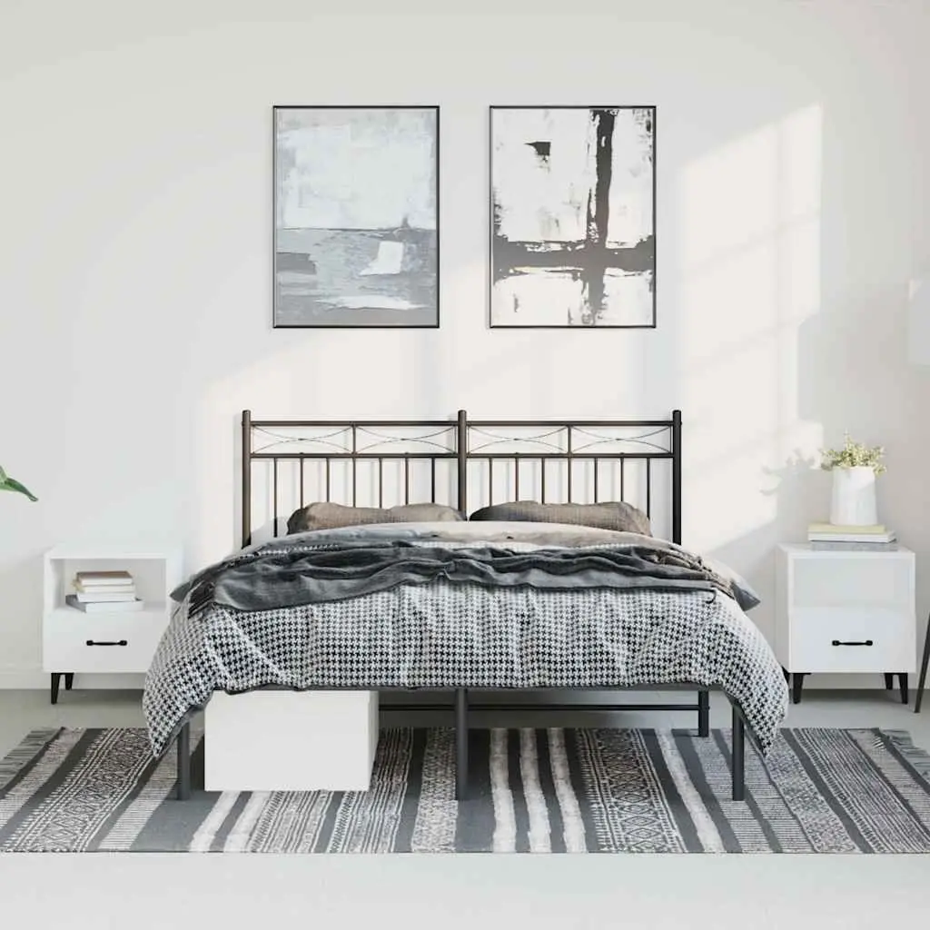Metal Bed Frame 150x200 cm with Headboard in Black
