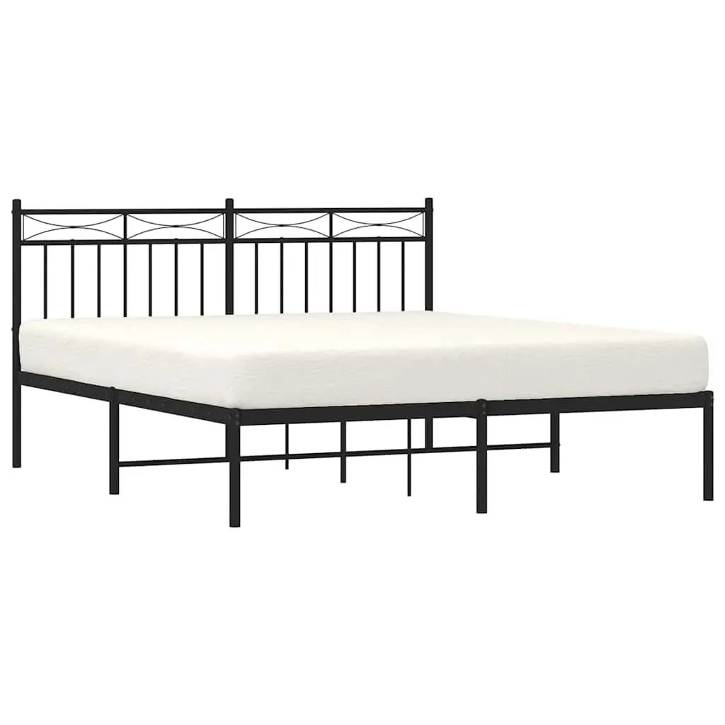 Metal Bed Frame 150x200 cm with Headboard in Black