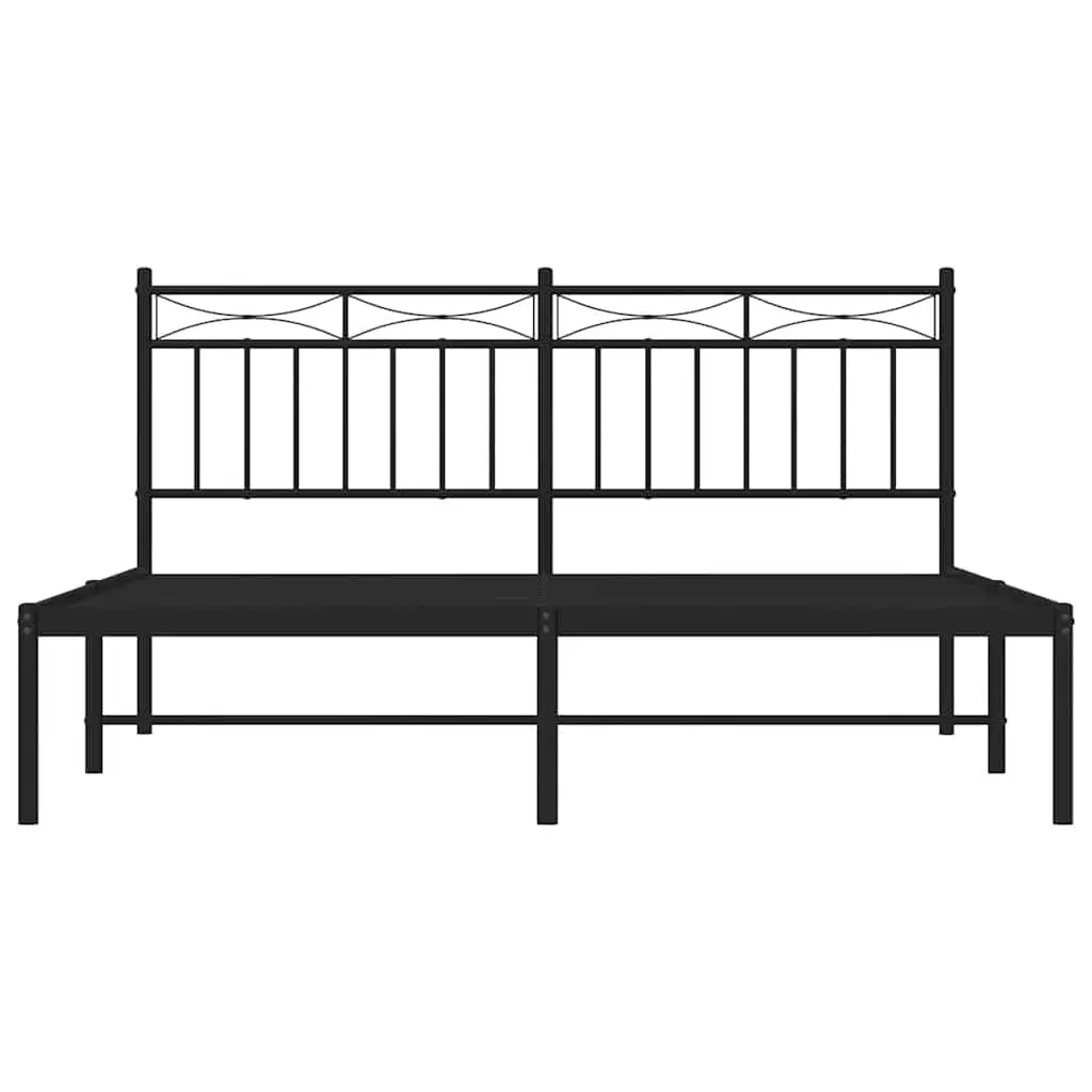 Metal Bed Frame 150x200 cm with Headboard in Black