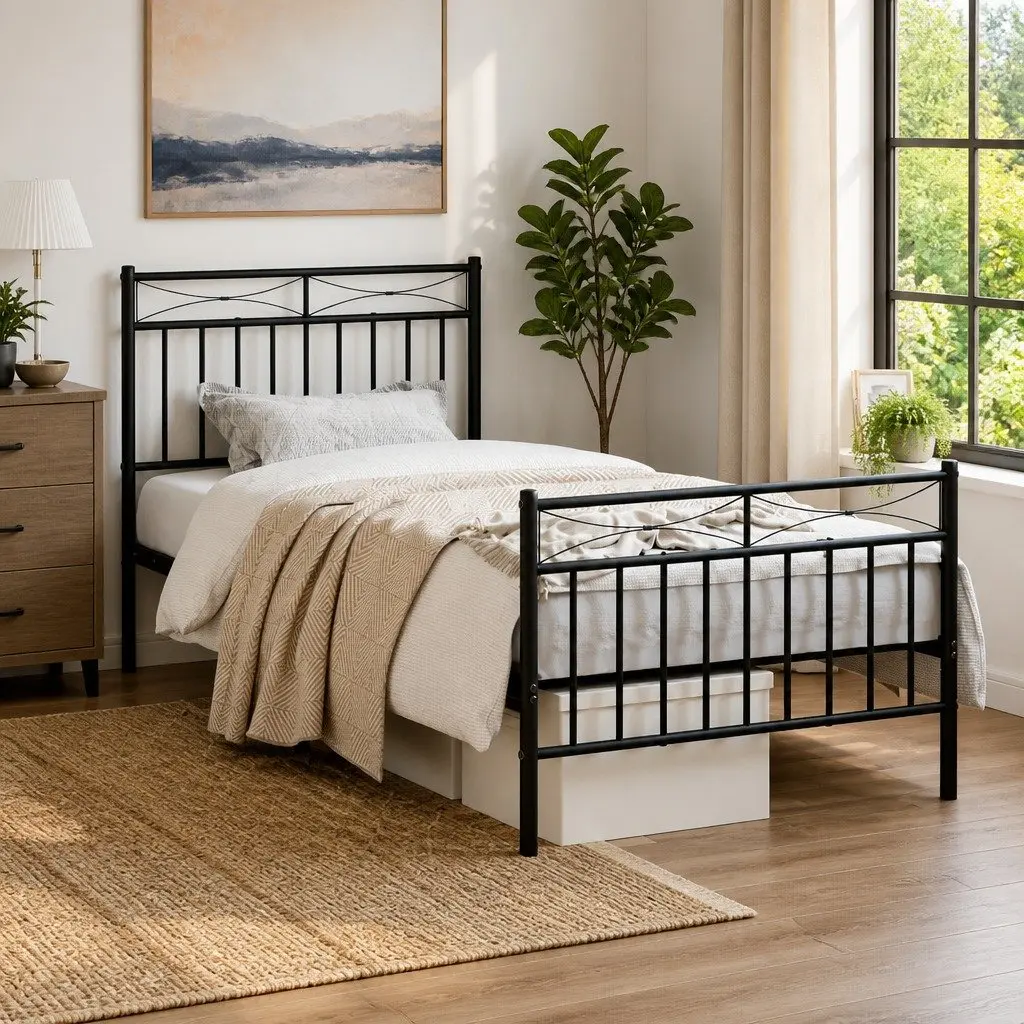 Metal Bed Frame 90x190 cm in Black