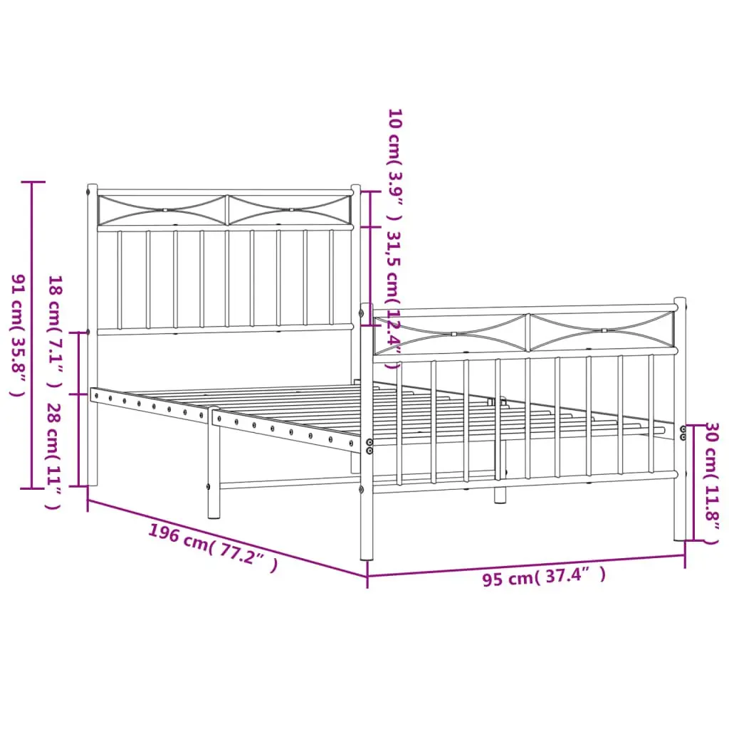 Metal Bed Frame 90x190 cm in Black