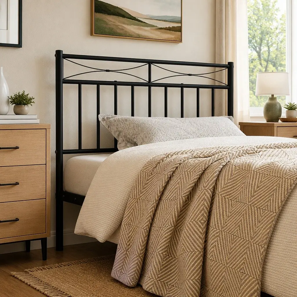 90cm Metal Headboard in Black