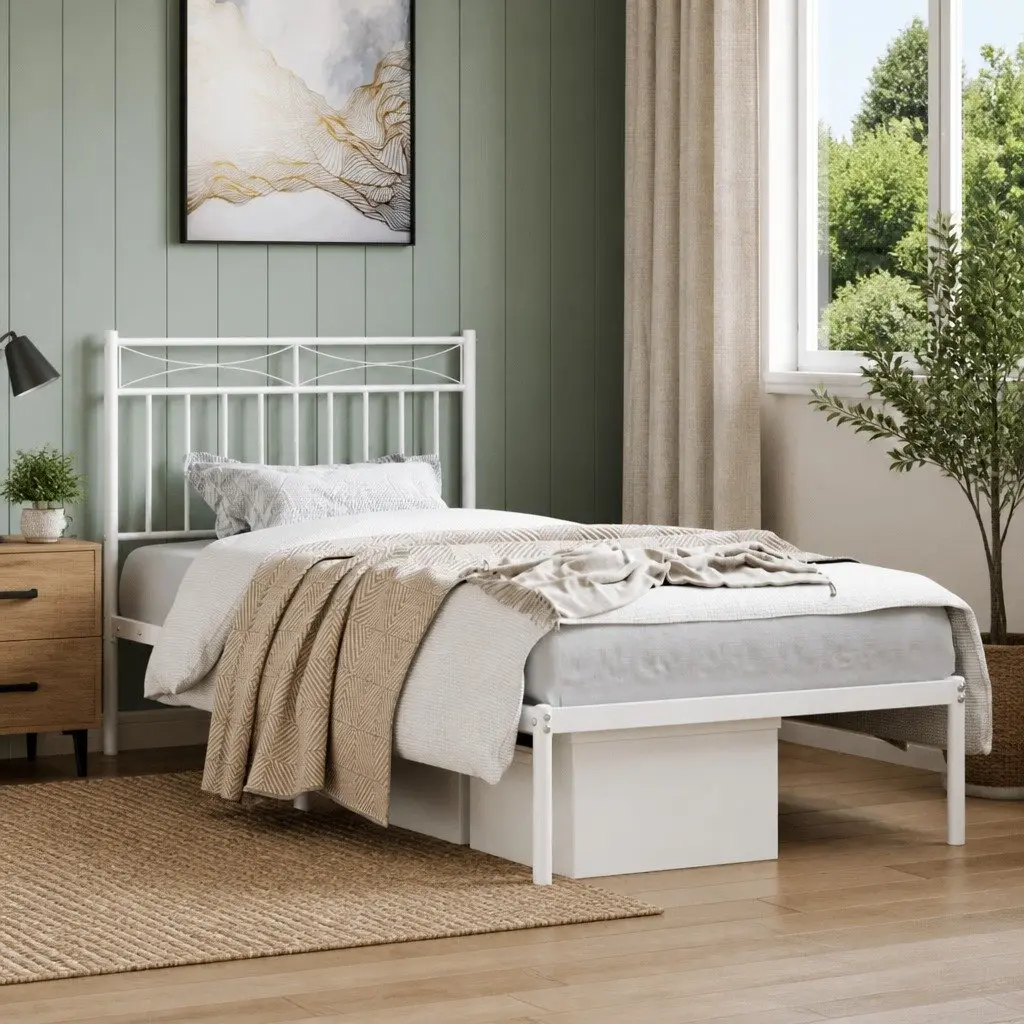 Metal Bed Frame with Headboard White 90x190 cm Steel