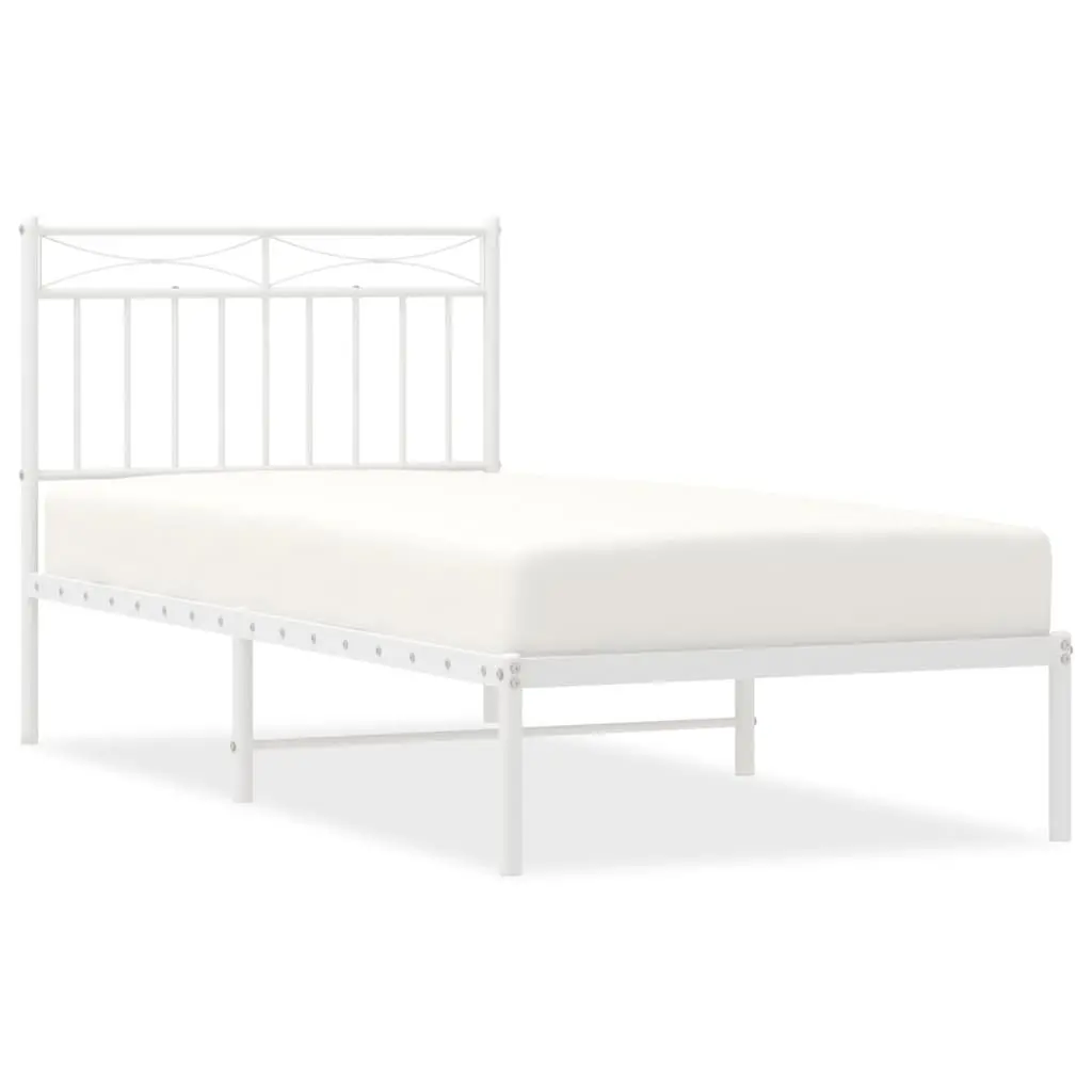 Metal Bed Frame with Headboard White 90x190 cm Steel