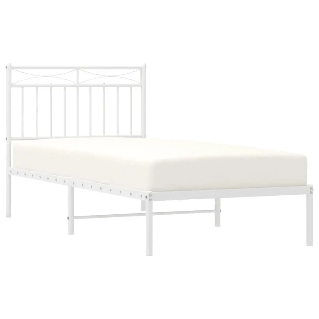 Metal Bed Frame with Headboard White 90x190 cm Steel