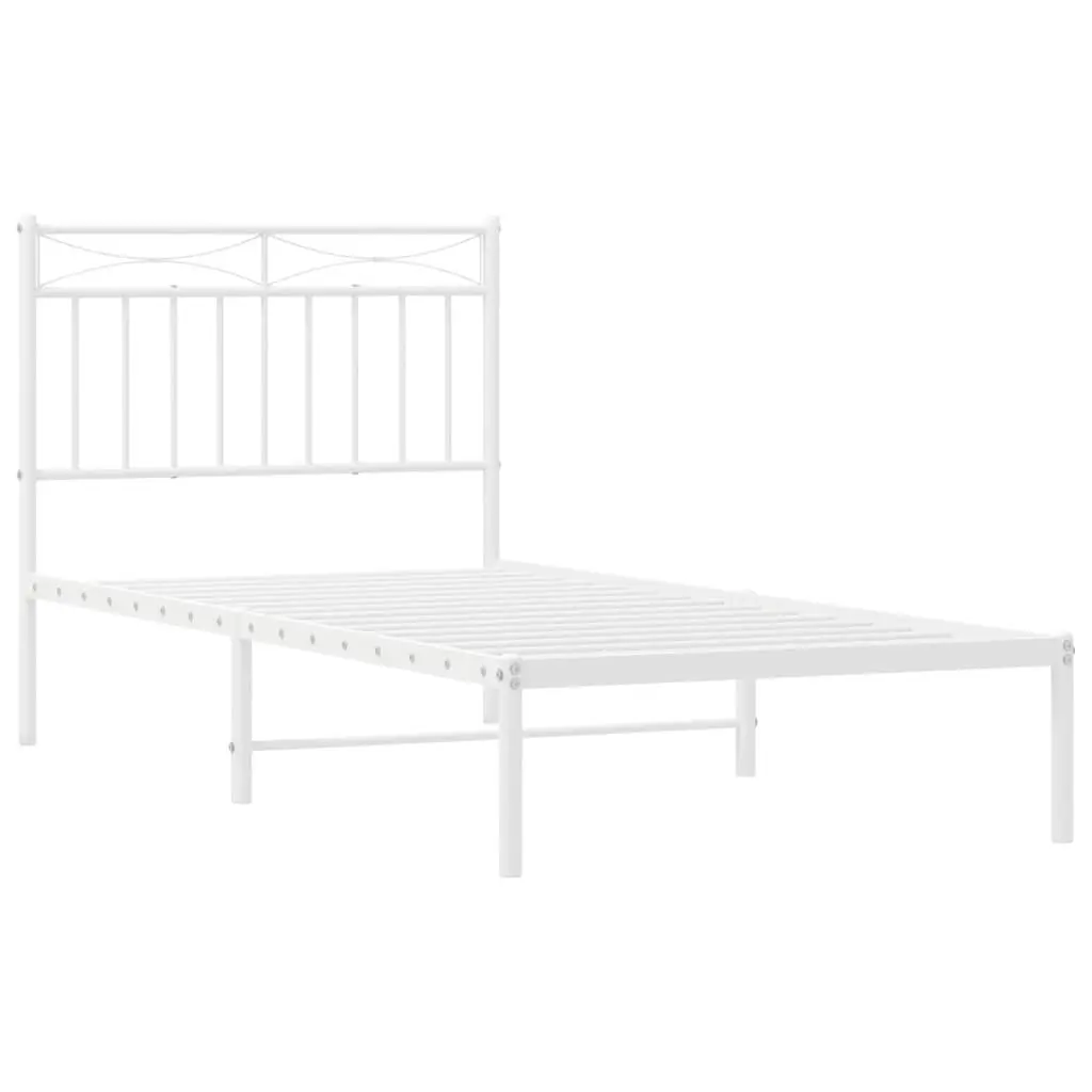 Metal Bed Frame with Headboard White 90x190 cm Steel