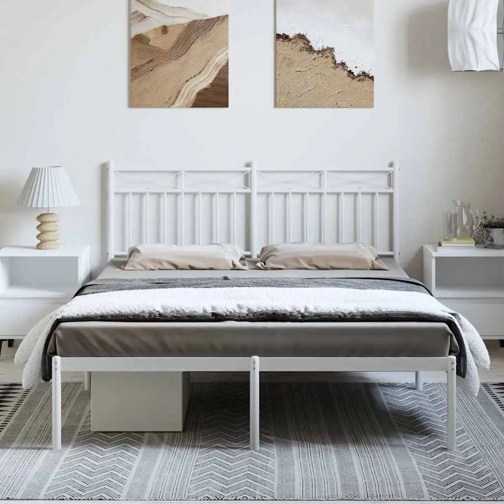 Metal Bed Frame White with Headboard 135x190 cm Steel Slats Support