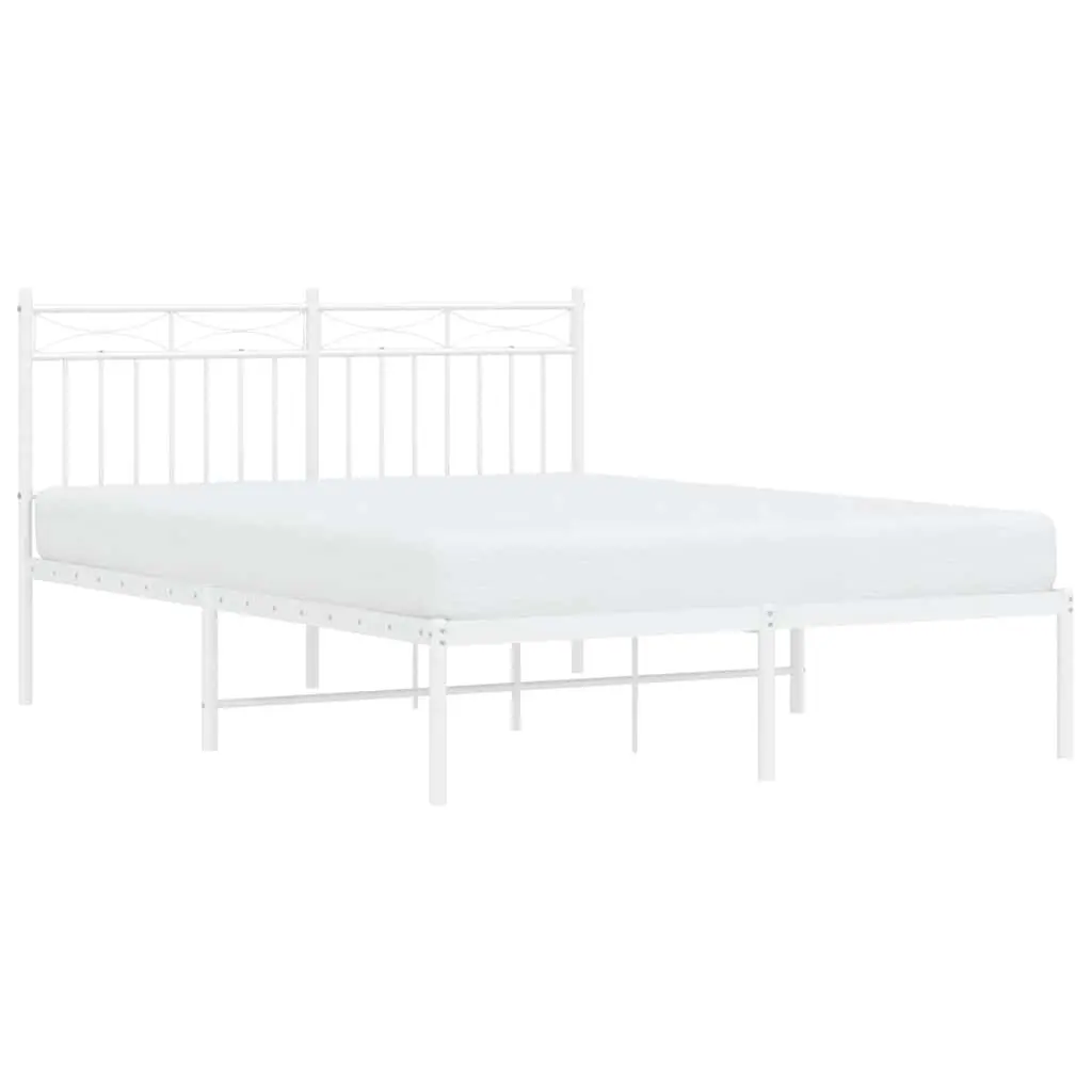 Metal Bed Frame White with Headboard 135x190 cm Steel Slats Support