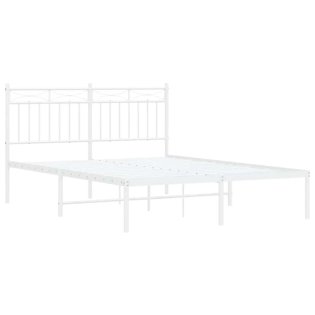 Metal Bed Frame White with Headboard 135x190 cm Steel Slats Support
