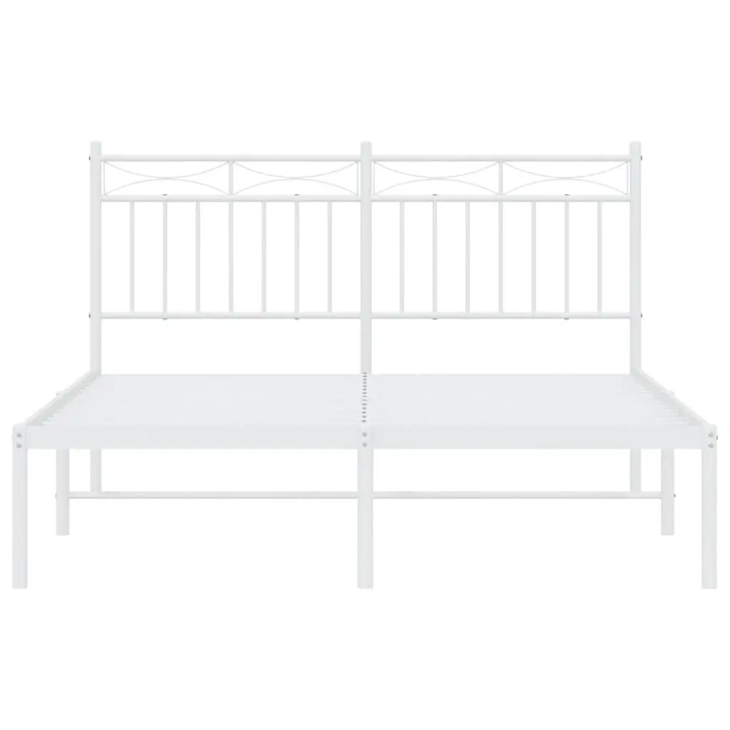 Metal Bed Frame White with Headboard 135x190 cm Steel Slats Support