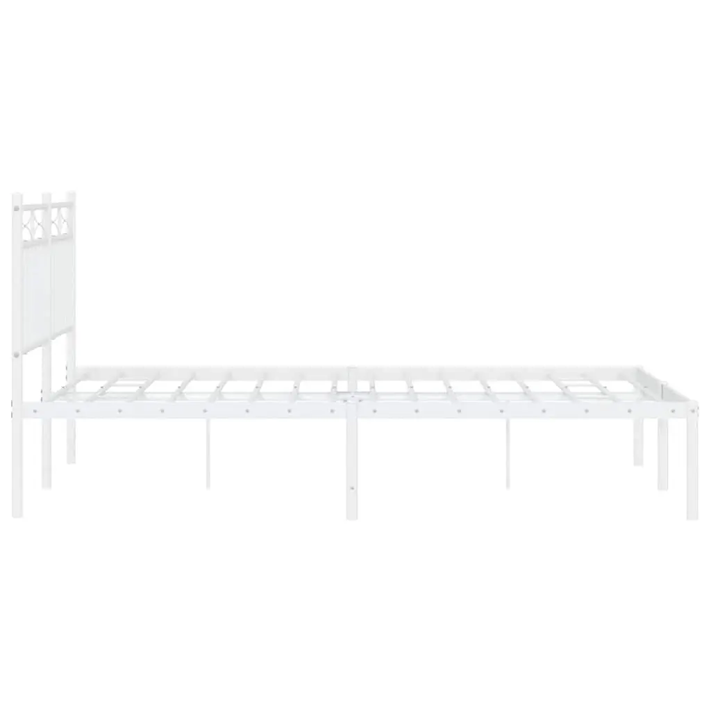 Metal Bed Frame White with Headboard 135x190 cm Steel Slats Support