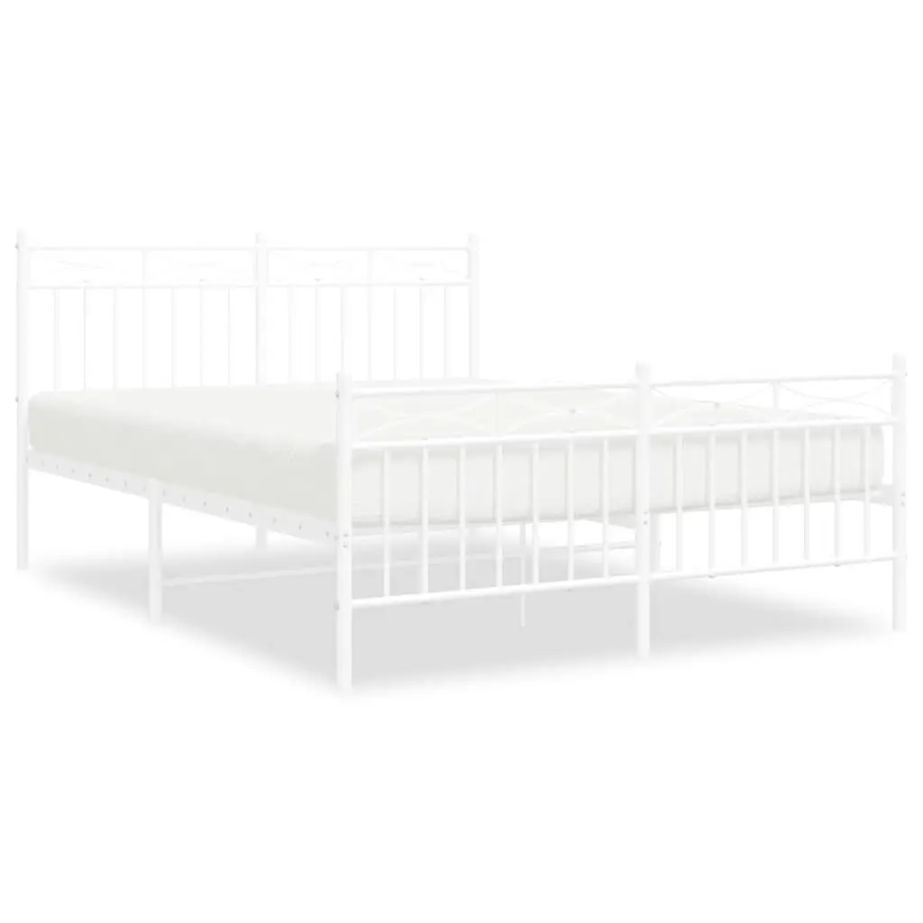 Metal Bed Frame 135x190 cm with Footboard Headboard White Steel Bedroom
