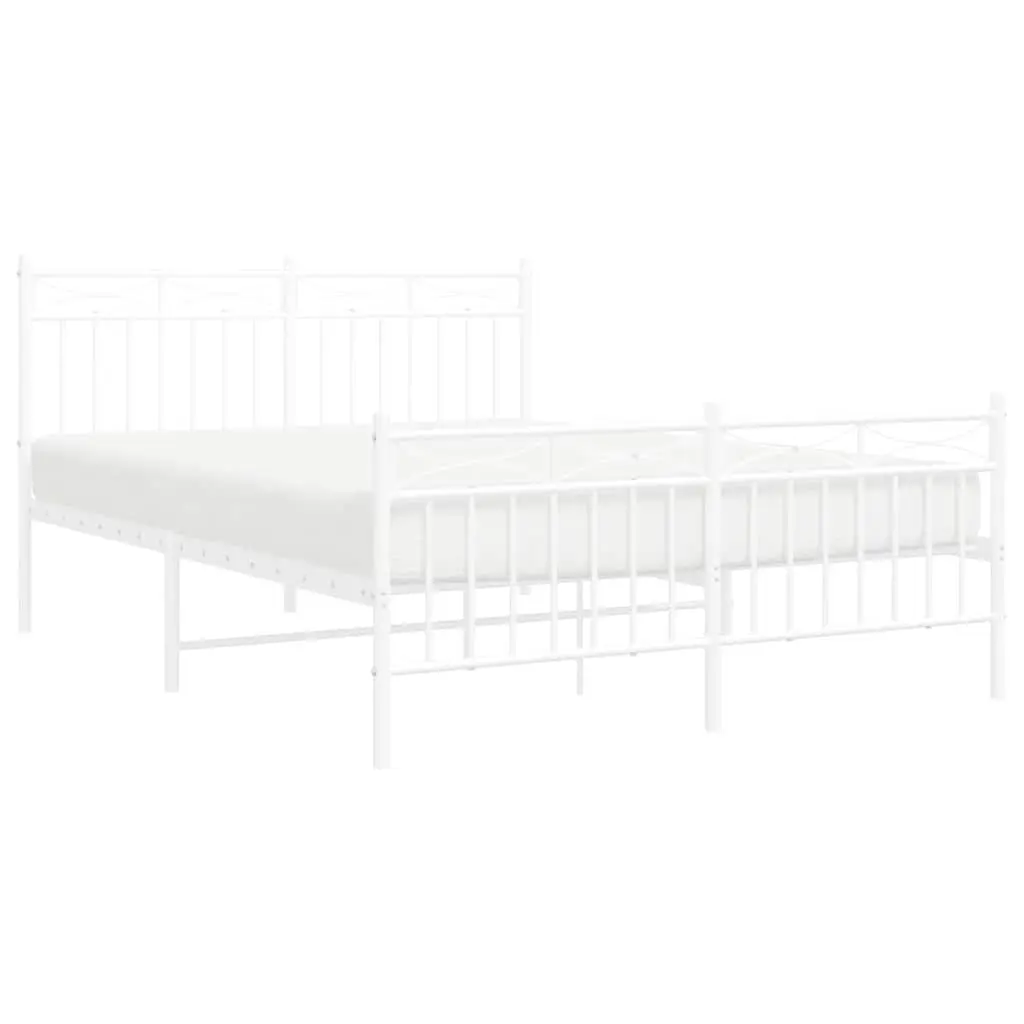 Metal Bed Frame 135x190 cm with Footboard Headboard White Steel Bedroom