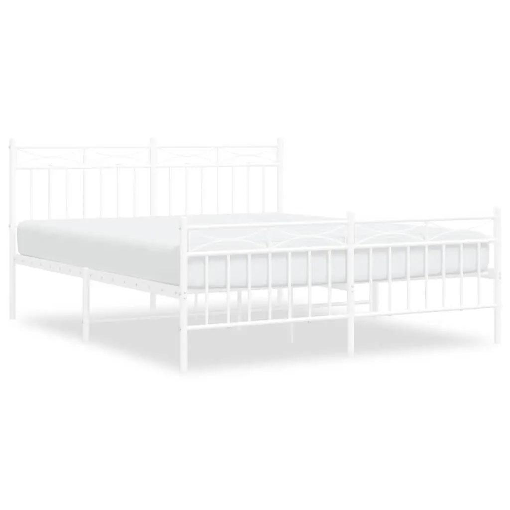 Metal Bed Frame with Footboard White 150x200 cm Slatted Base