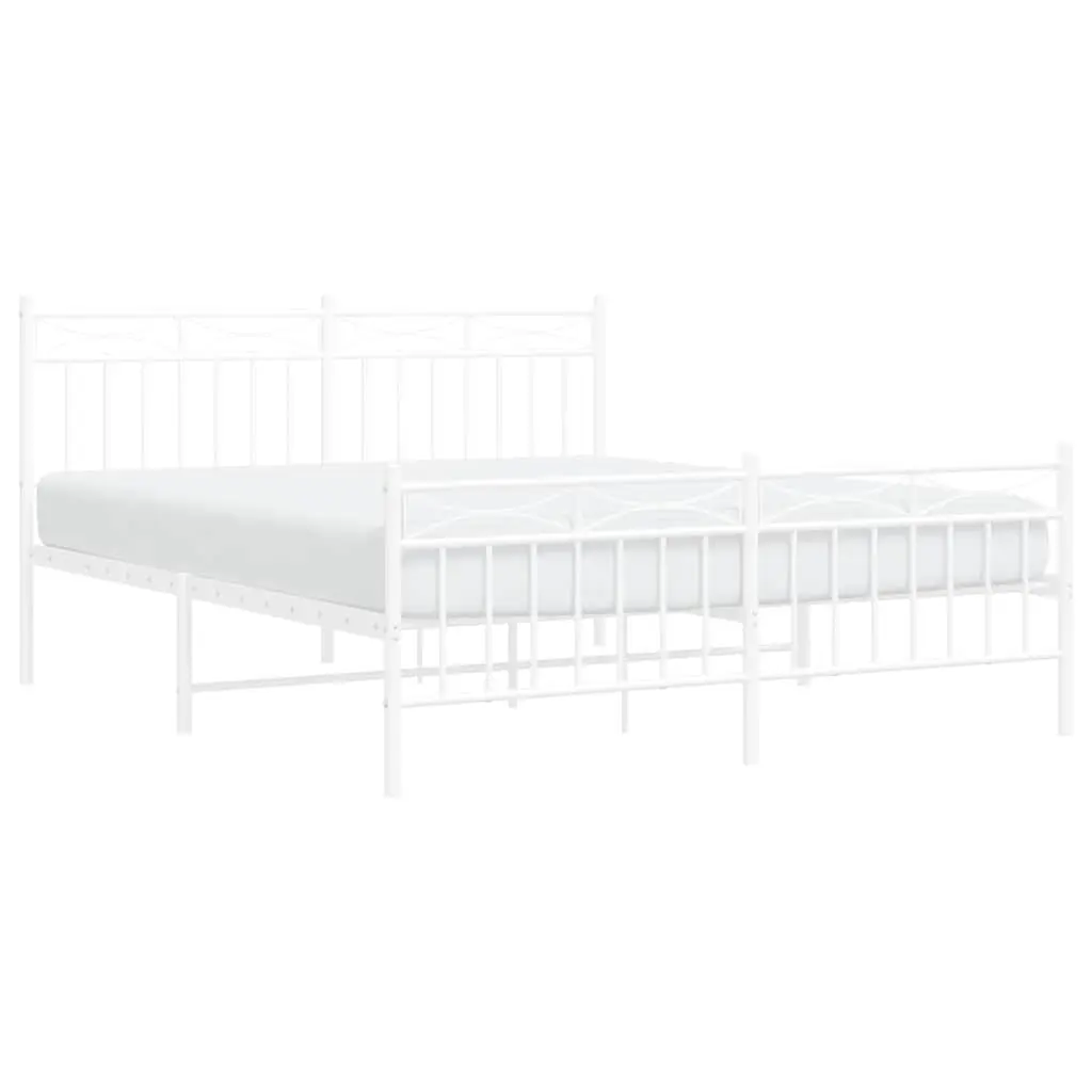 Metal Bed Frame with Footboard White 150x200 cm Slatted Base
