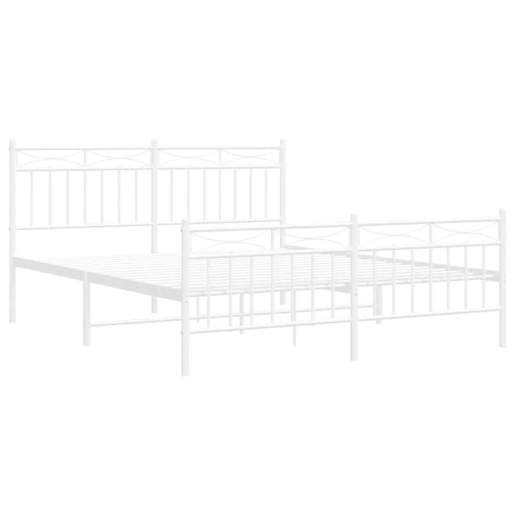 Metal Bed Frame with Footboard White 150x200 cm Slatted Base