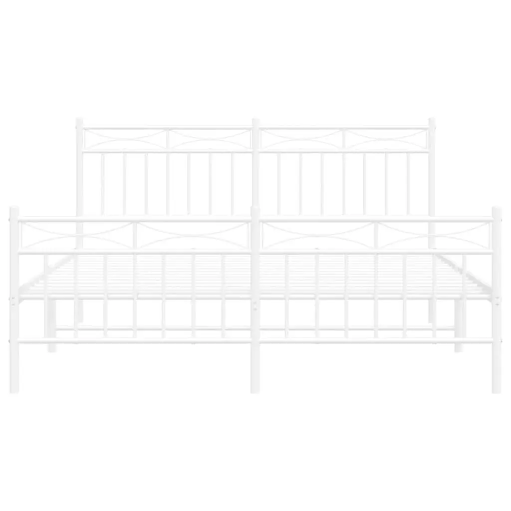 Metal Bed Frame with Footboard White 150x200 cm Slatted Base