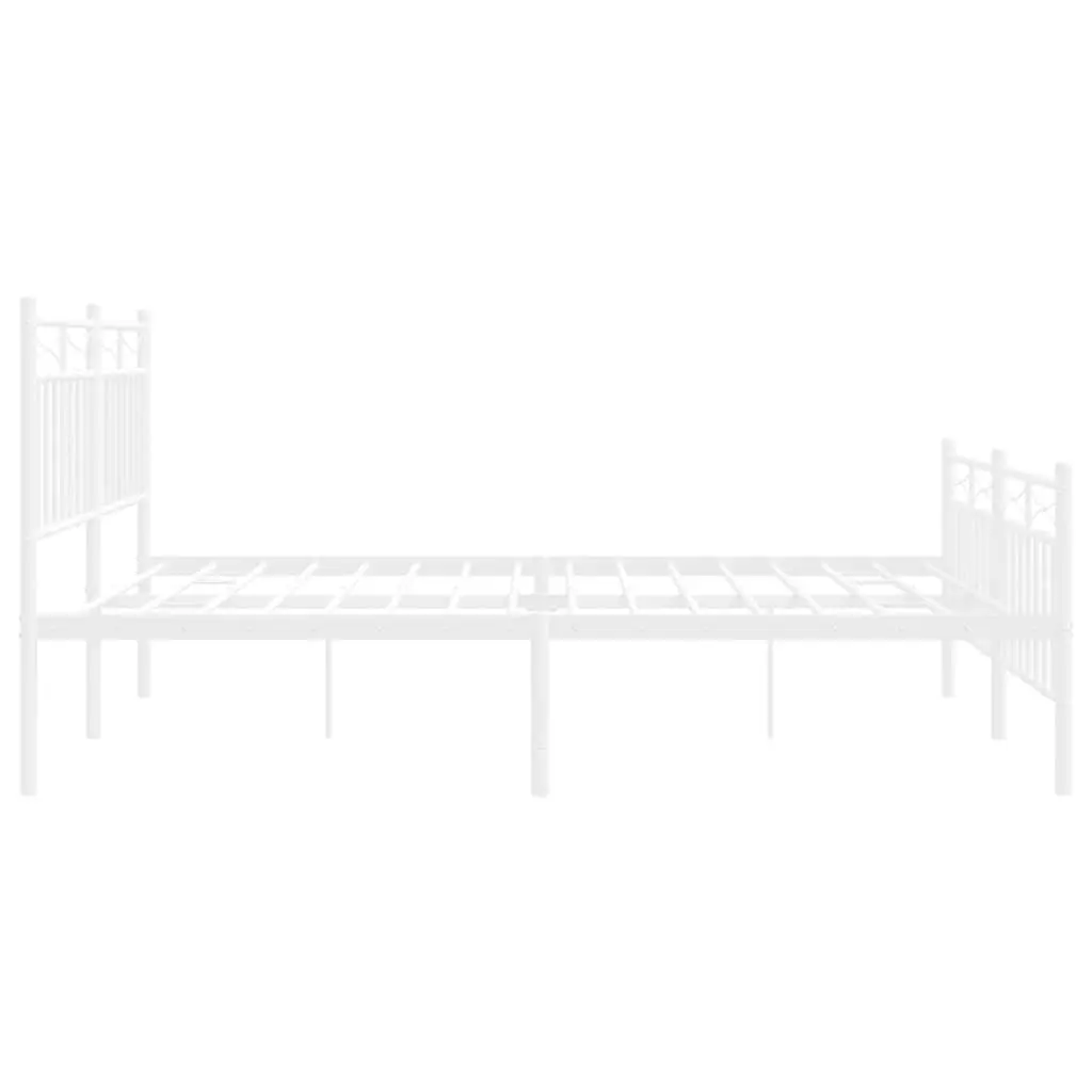 Metal Bed Frame with Footboard White 150x200 cm Slatted Base