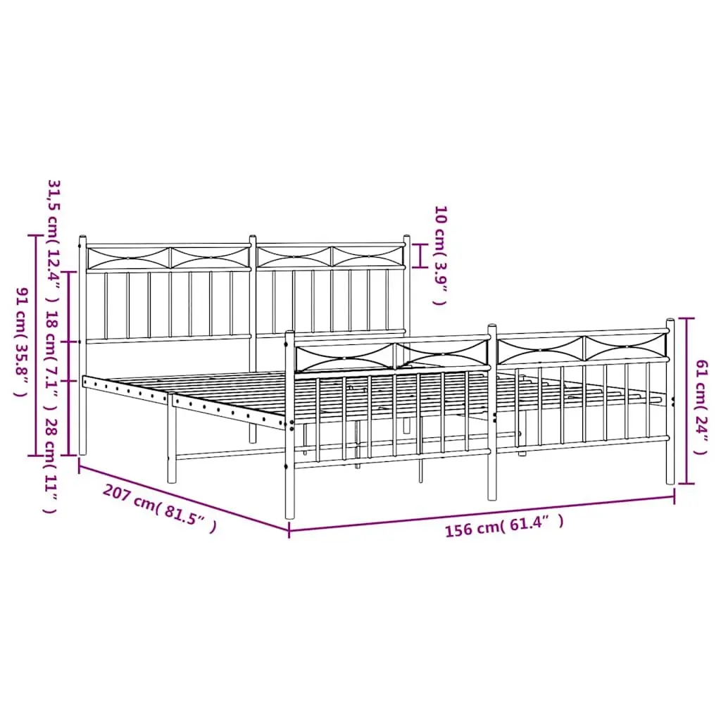 Metal Bed Frame with Footboard White 150x200 cm Slatted Base
