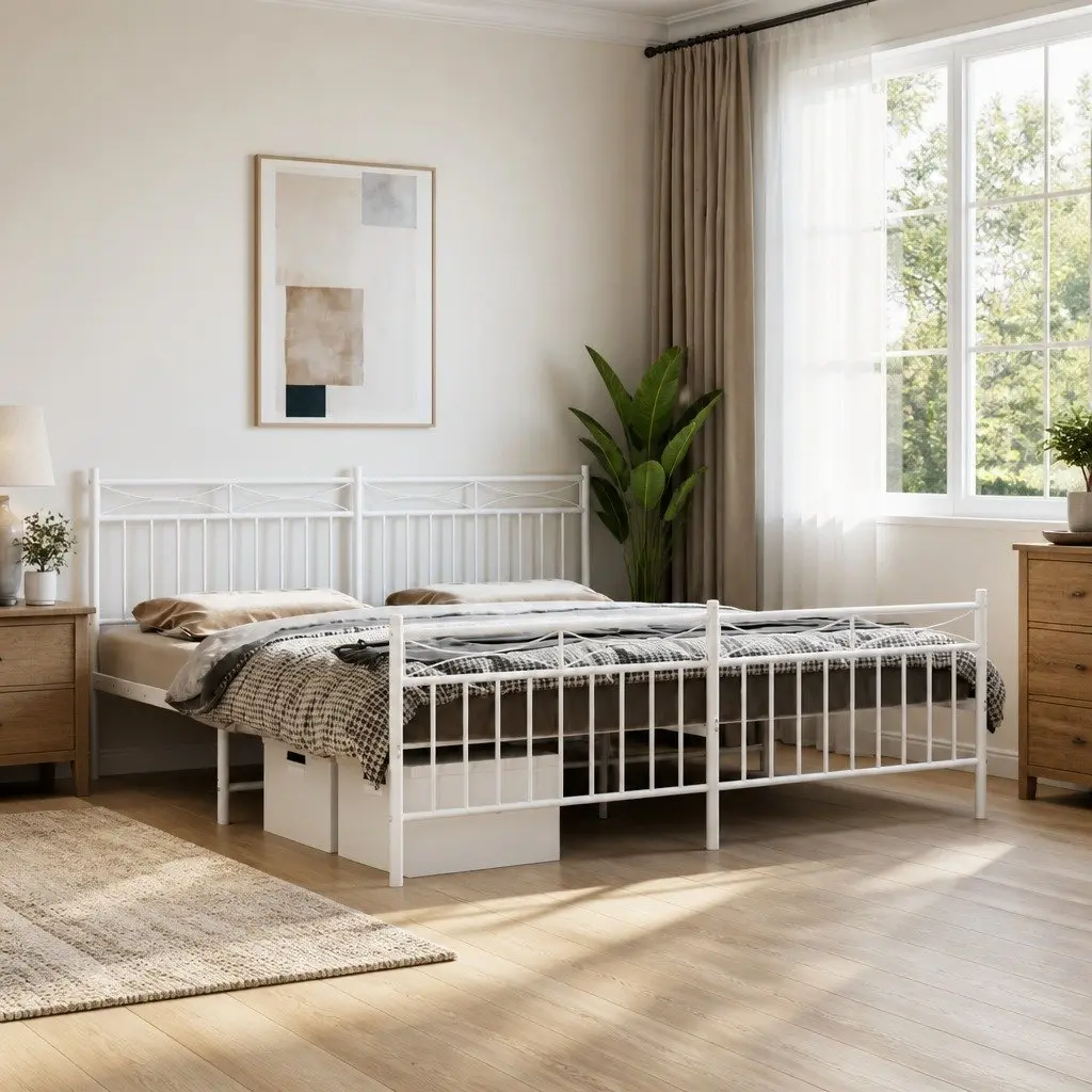 King Size Metal Bed Frame in White