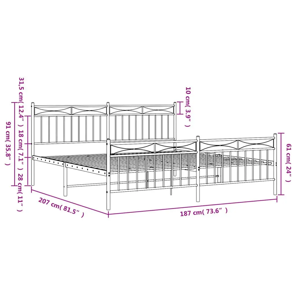 King Size Metal Bed Frame in White