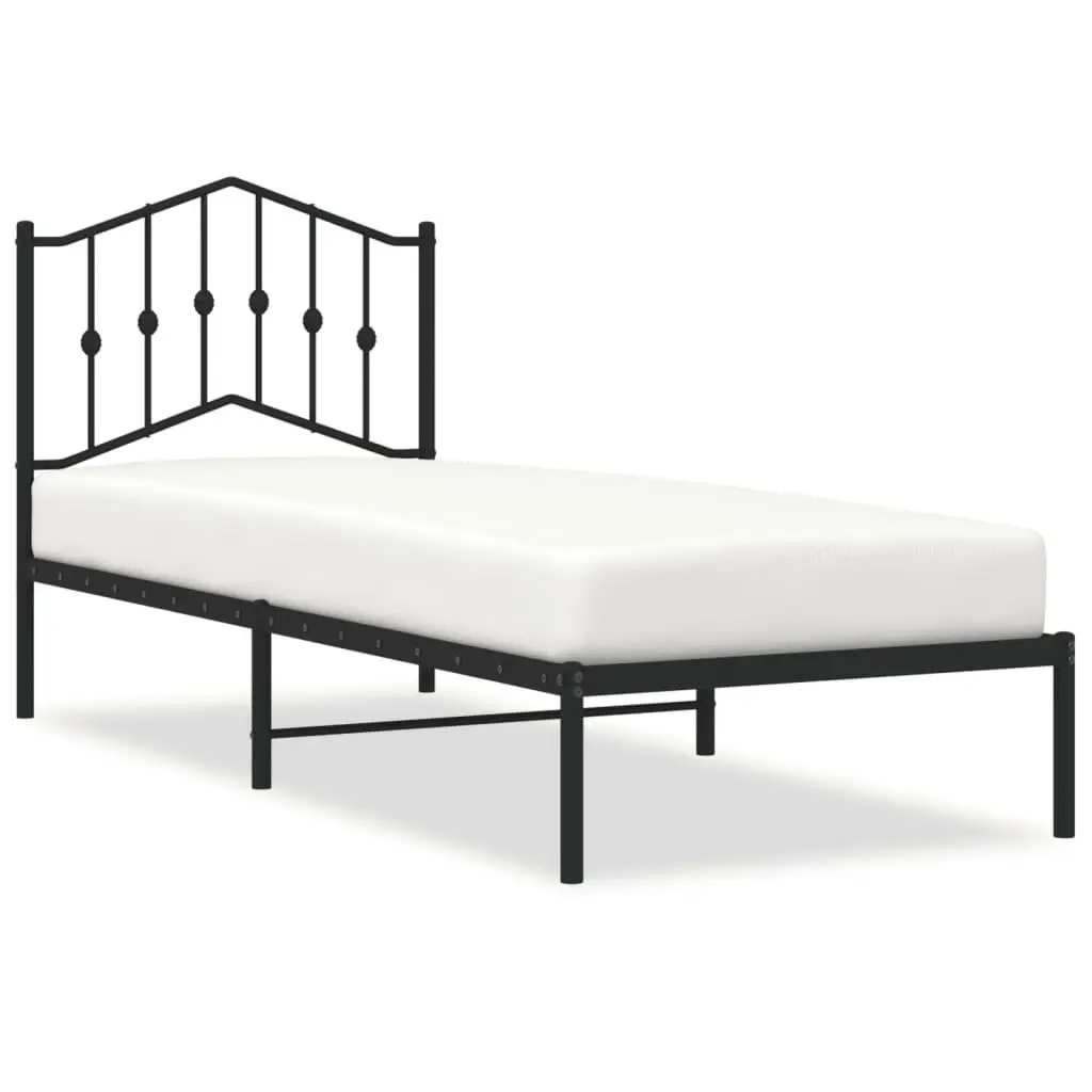 Metal Bed Frame Black 90x190 cm with Headboard and Underbed Storage Space
