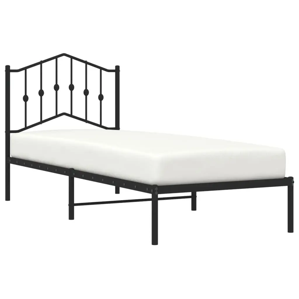 Metal Bed Frame Black 90x190 cm with Headboard and Underbed Storage Space