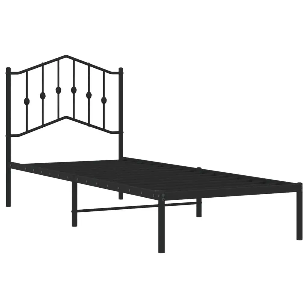 Metal Bed Frame Black 90x190 cm with Headboard and Underbed Storage Space