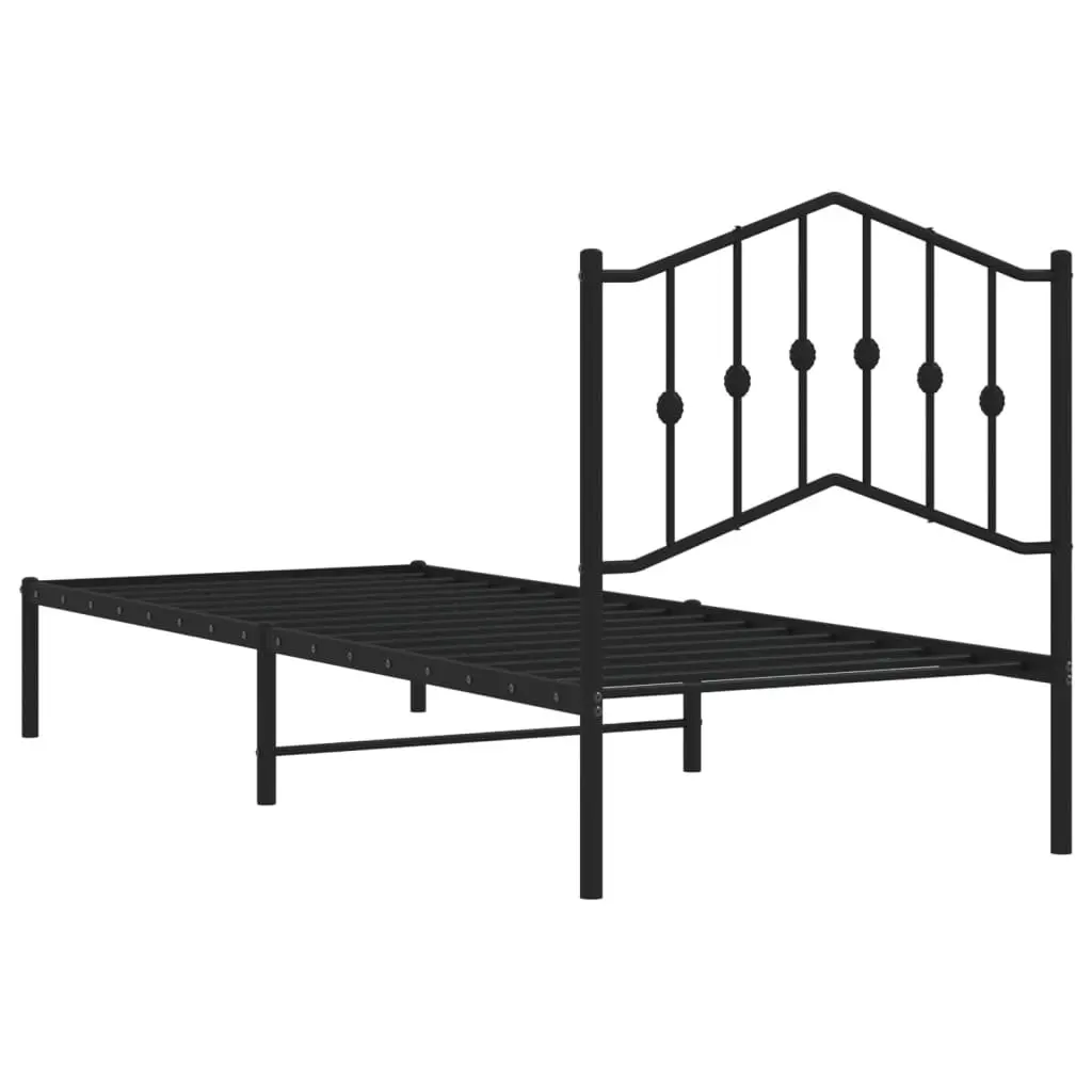 Metal Bed Frame Black 90x190 cm with Headboard and Underbed Storage Space