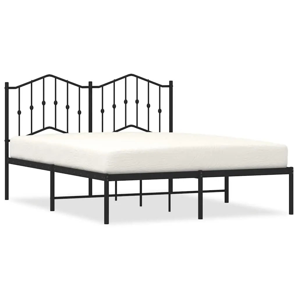 Metal Bed Frame with Headboard Black 135x190 cm Steel Slats