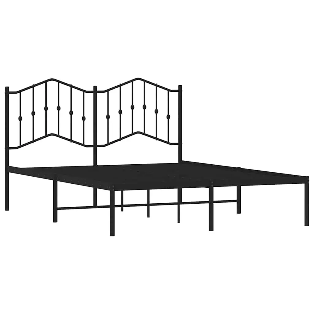 Metal Bed Frame with Headboard Black 135x190 cm Steel Slats