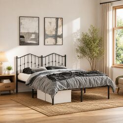 Metal Bed Frame with Headboard Black 150x200 cm Bedroom Furniture Base