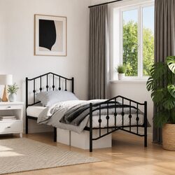 Metal Bed Frame 90x190 cm with Footboard Headboard Bedroom Furniture Black