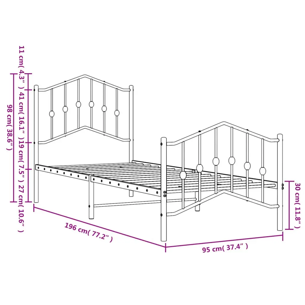 Metal Bed Frame 90x190 cm for Bedroom Comfort