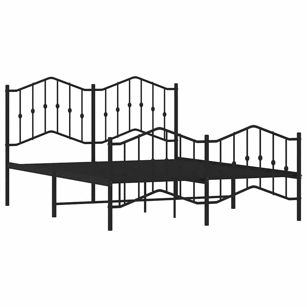 Metal Bed Frame Queen Size Black 150x200cm Powder-coated Steel Construction with Headboard and Footboard