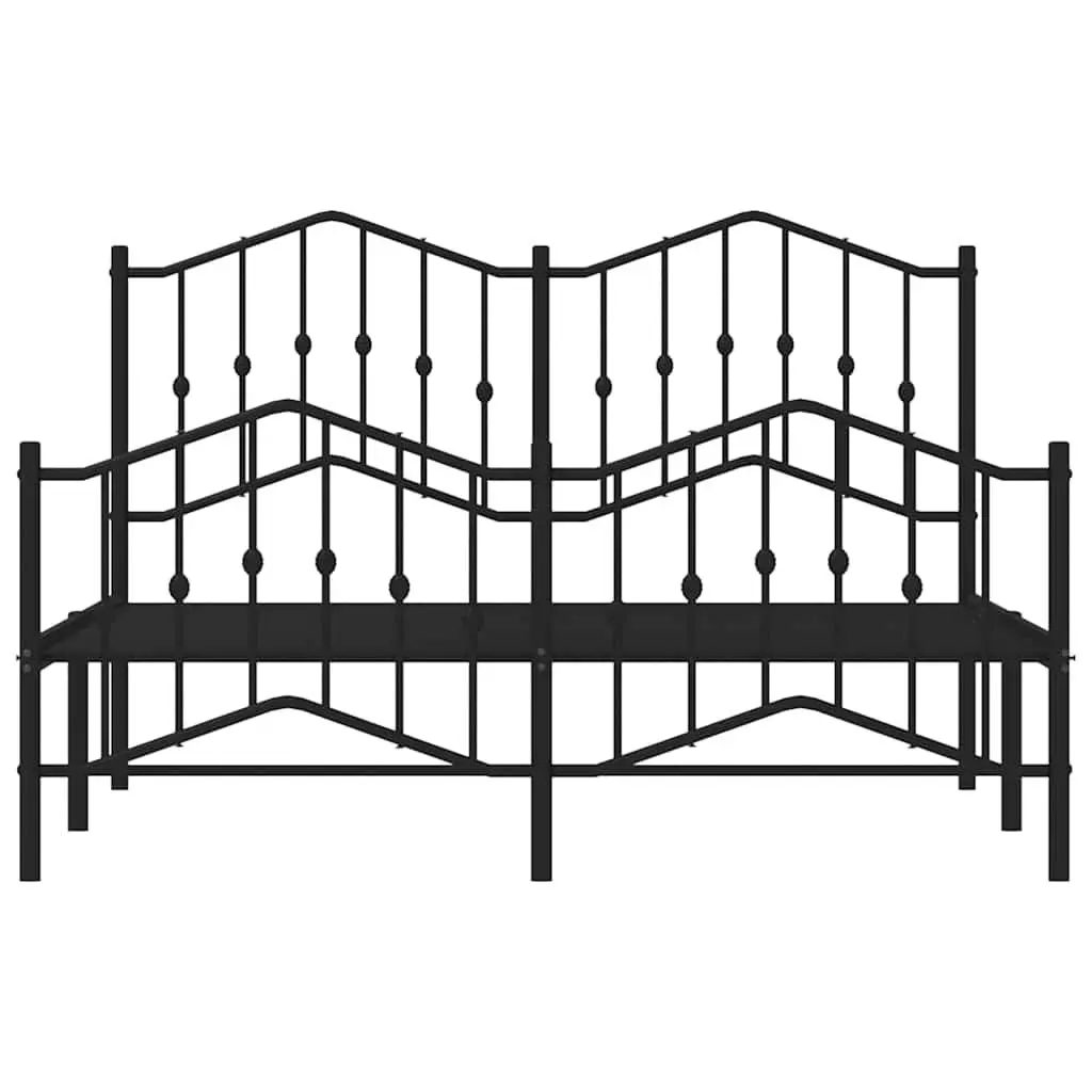 Metal Bed Frame Queen Size Black 150x200cm Powder-coated Steel Construction with Headboard and Footboard