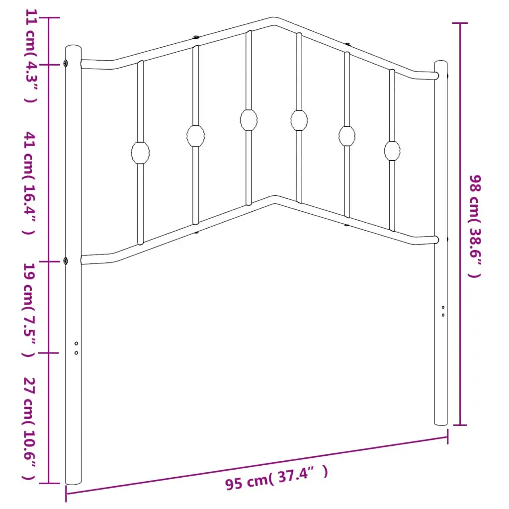 Black Metal Bed Frame Headboard 90cm Durable Powder-Coated Steel Replacement Furniture