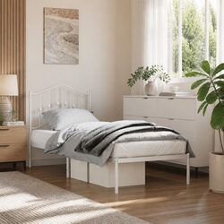 Elegant White Metal Bed Frame with Headboard and Storage 90x190 cm