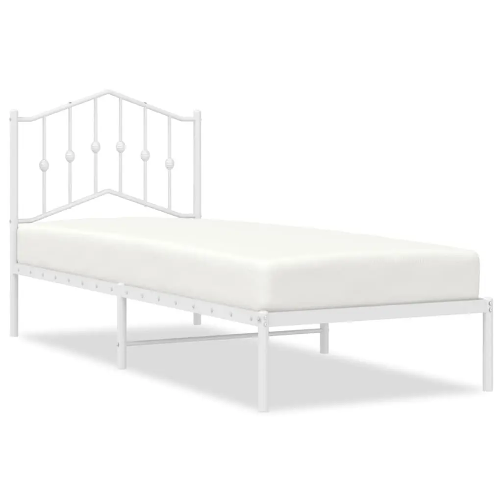Metal Bed Frame with Headboard Slatted Base White 90x190 cm