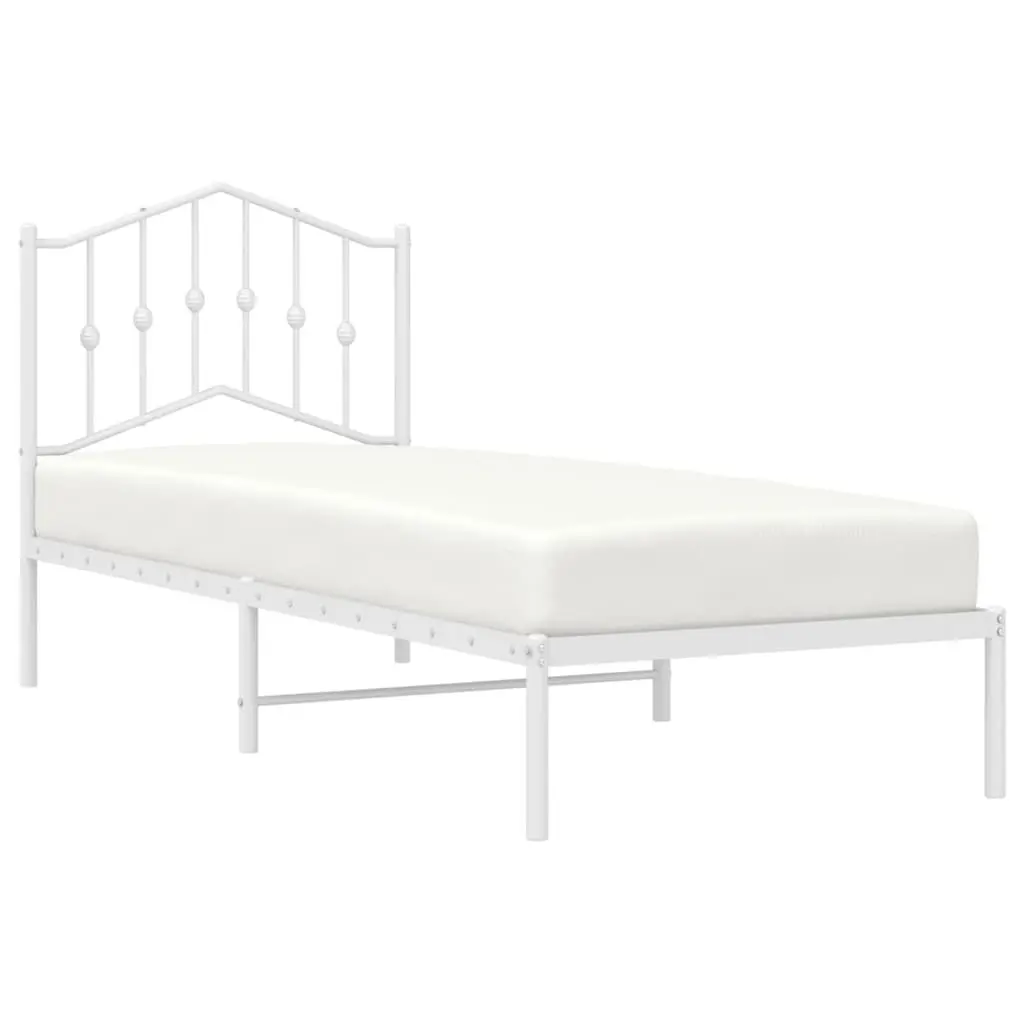 Metal Bed Frame with Headboard Slatted Base White 90x190 cm