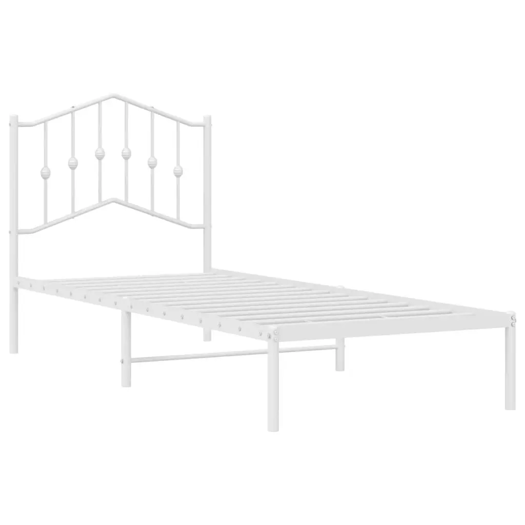 Metal Bed Frame with Headboard Slatted Base White 90x190 cm