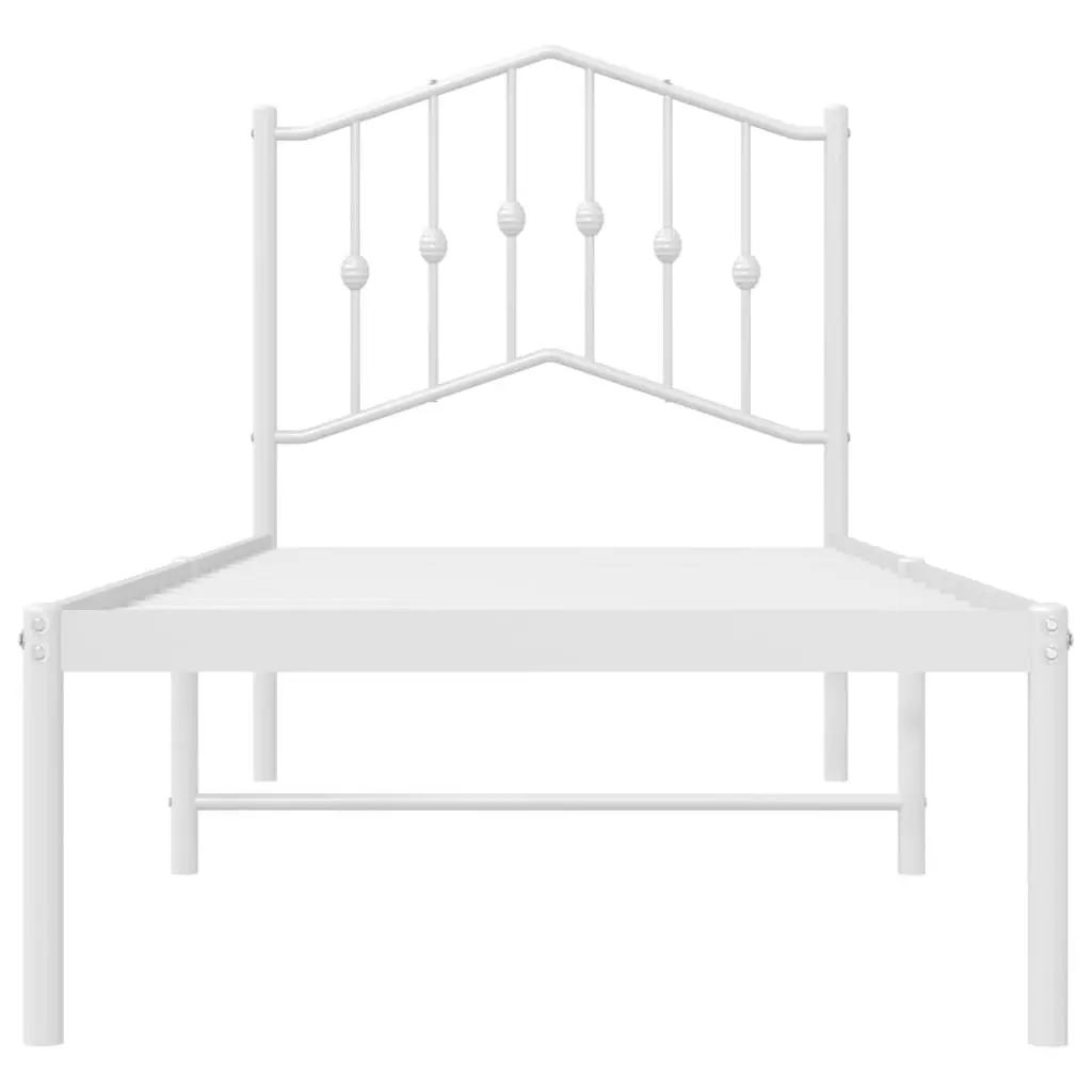 Metal Bed Frame with Headboard Slatted Base White 90x190 cm