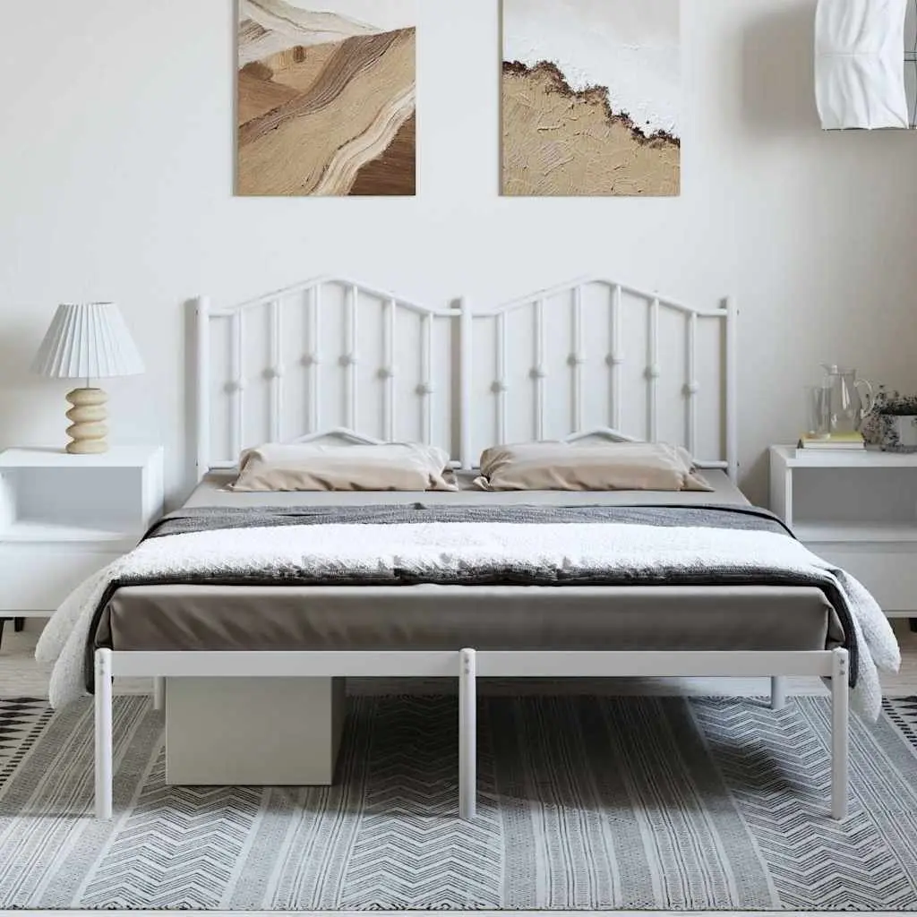 Metal Bed Frame with Headboard White 135x190 cm Slatted Base Support