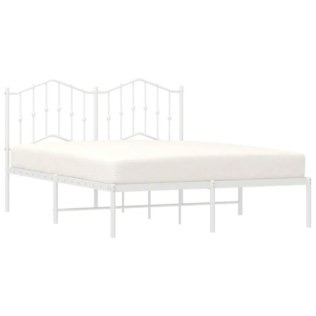 Metal Bed Frame with Headboard White 135x190 cm Slatted Base Support