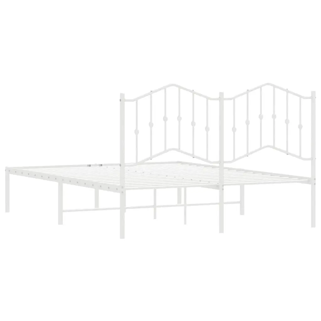 Metal Bed Frame with Headboard White 135x190 cm Slatted Base Support